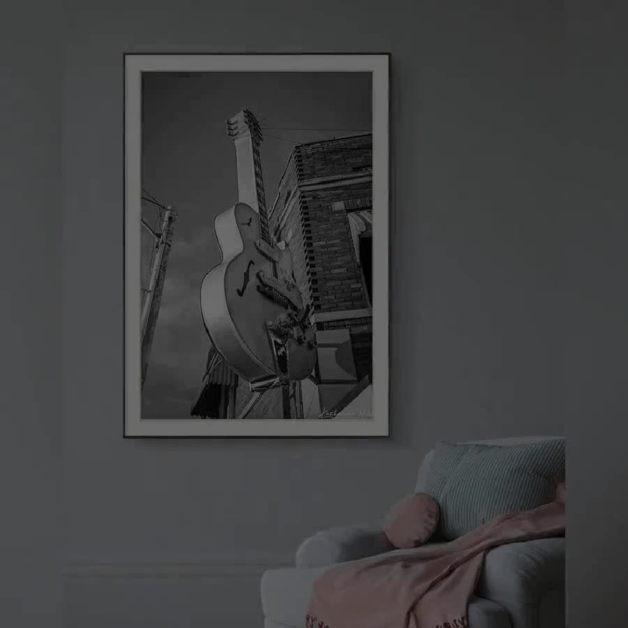 Memphis Music History Print, Black & White Sun Studio Guitar